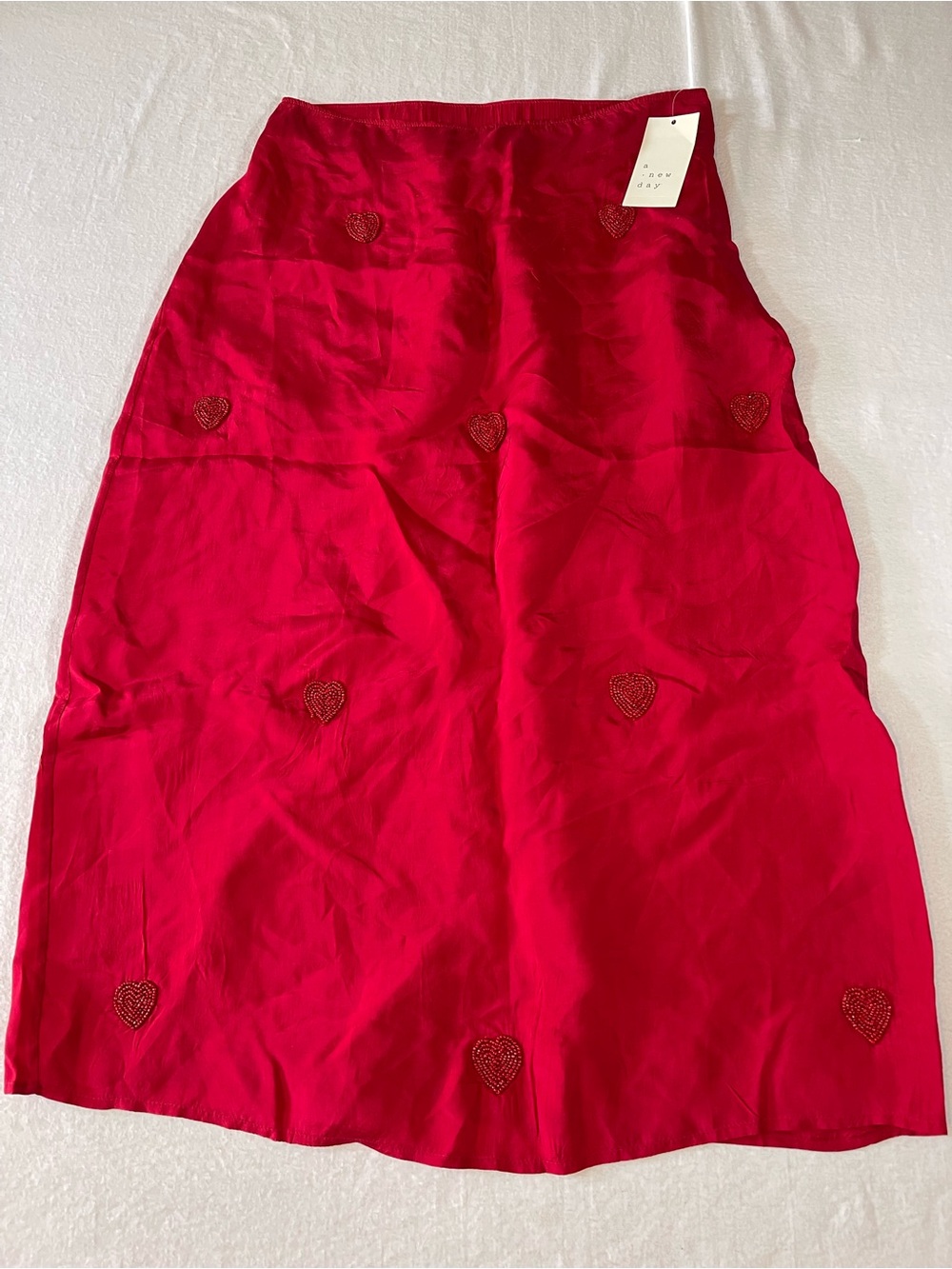 a new day Red Midi Skirt with Beaded Hearts Women’s Size S